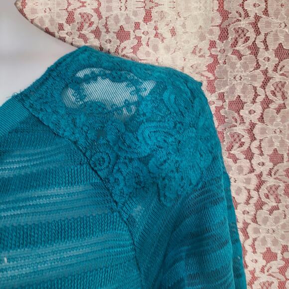 NWT Self esteem turquoise sheer striped lace blouse size large - Picture 3 of 9